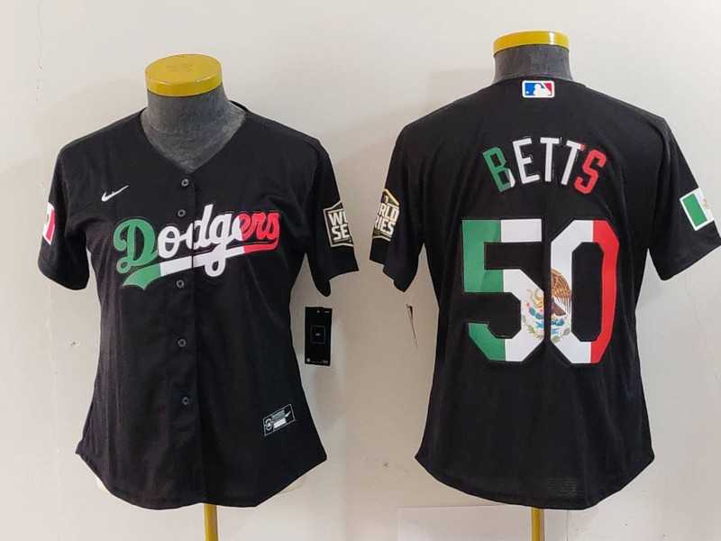 Women%27s Los Angeles Dodgers #50 Mookie Betts Mexico Black Cool Base Stitched Jersey